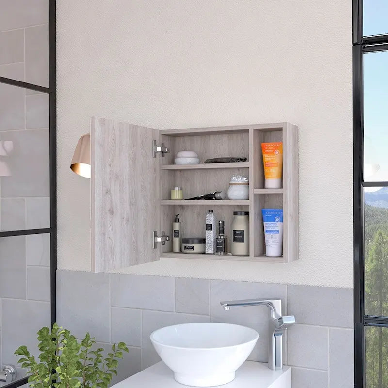 Medicine Cabinet Viking, Three Internal Shelves, Single Door, Two External Shelves, Black Wengue Finish