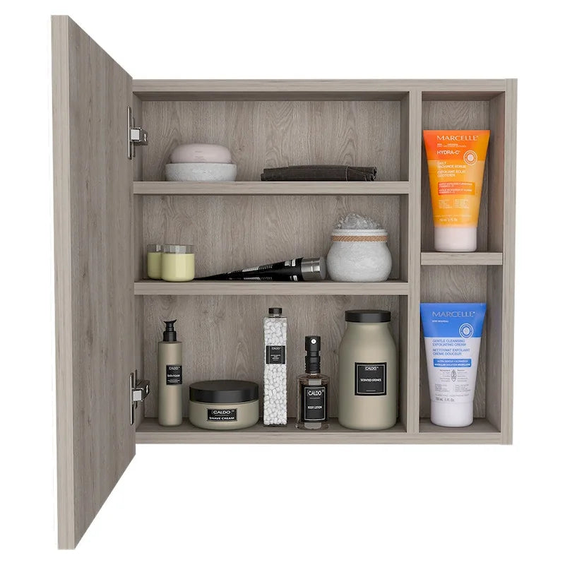 Medicine Cabinet Viking, Three Internal Shelves, Single Door, Two External Shelves, Black Wengue Finish