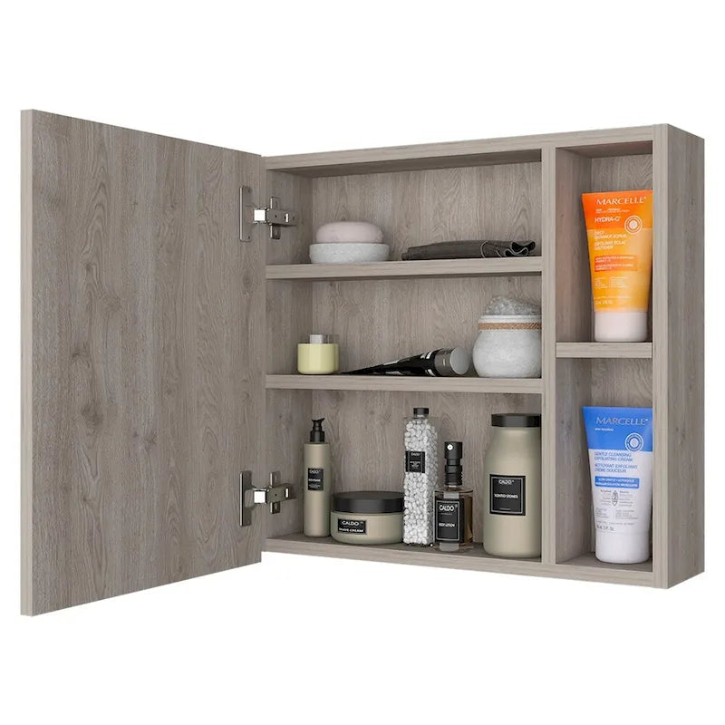 Medicine Cabinet Viking, Three Internal Shelves, Single Door, Two External Shelves, Black Wengue Finish