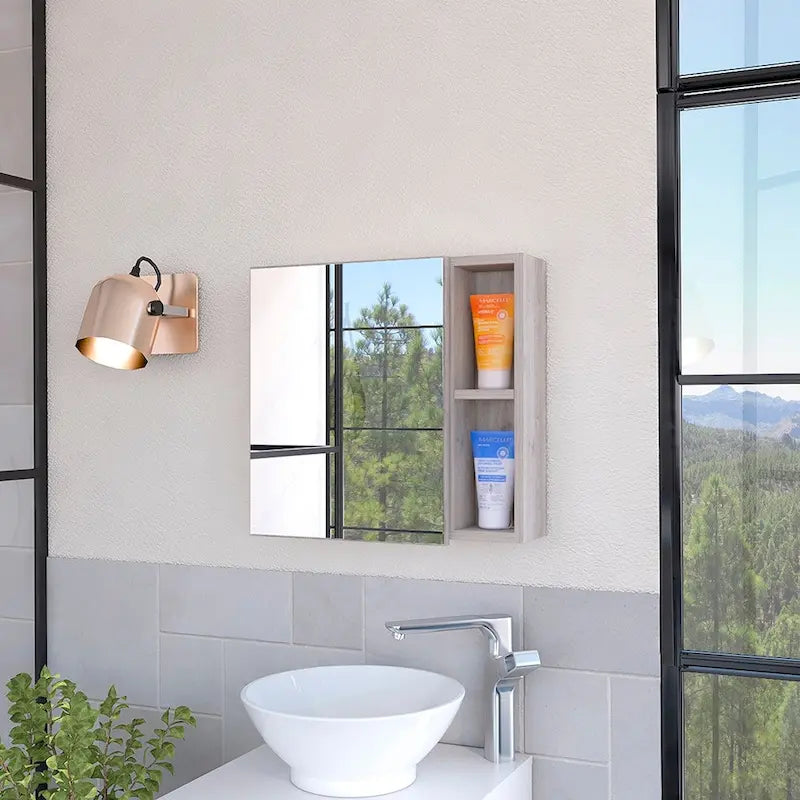 Medicine Cabinet Viking, Three Internal Shelves, Single Door, Two External Shelves, Black Wengue Finish