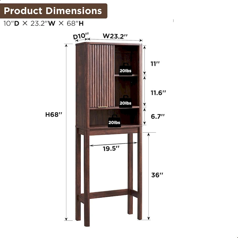 68  Tall Modern Over The Toilet Storage Cabinet, Tall Wood Space Saver - N/A