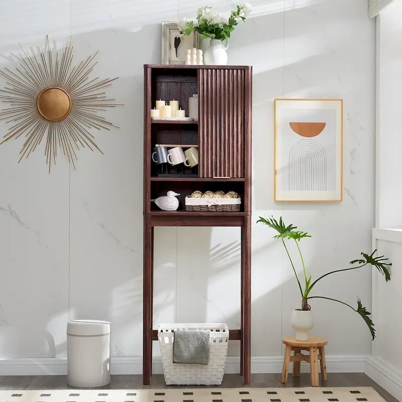 68  Tall Modern Over The Toilet Storage Cabinet, Tall Wood Space Saver - N/A