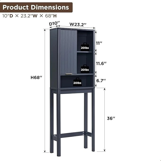 68  Tall Modern Over The Toilet Storage Cabinet, Tall Wood Space Saver - N/A