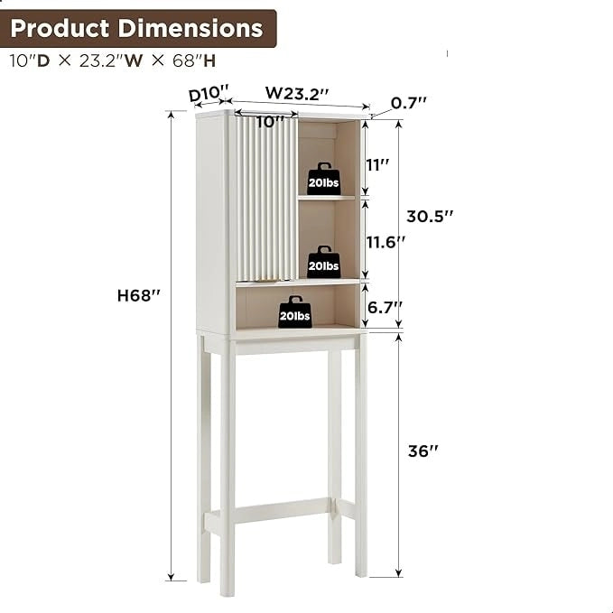 68  Tall Modern Over The Toilet Storage Cabinet, Tall Wood Space Saver - N/A