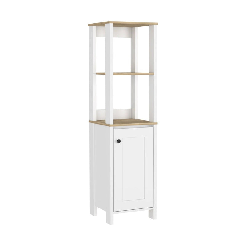 Linen Cabinet Jannes, Two Open Shelves, Single Door, Light Oak / White Finish