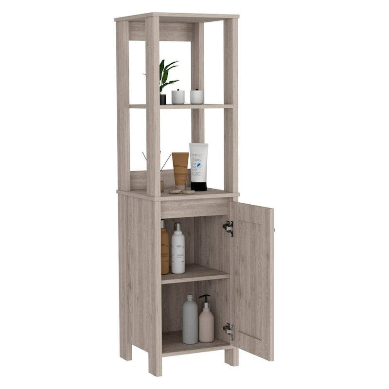 Linen Cabinet Jannes, Two Open Shelves, Single Door, Light Oak / White Finish