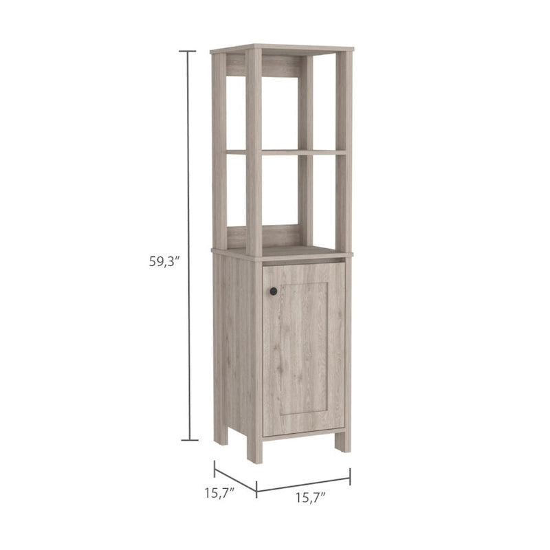 Linen Cabinet Jannes, Two Open Shelves, Single Door, Light Oak / White Finish