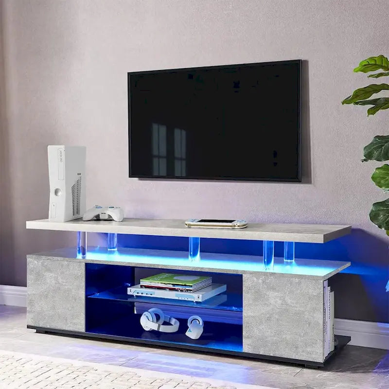 Center Media Storage Console Table with Large Side Cabinet for Living Room - 63.00 L * 16 W * 21 H