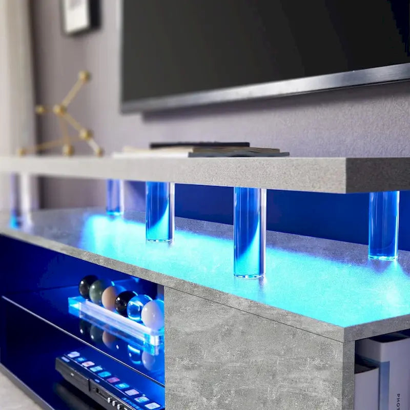 Center Media Storage Console Table with Large Side Cabinet for Living Room - 63.00 L * 16 W * 21 H