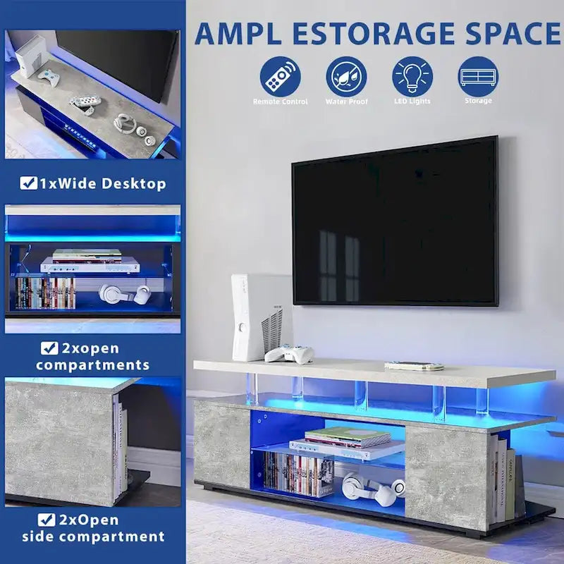 Center Media Storage Console Table with Large Side Cabinet for Living Room - 63.00 L * 16 W * 21 H