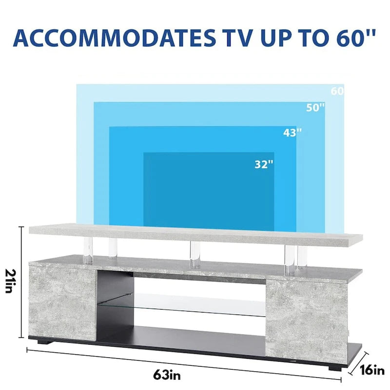 Center Media Storage Console Table with Large Side Cabinet for Living Room - 63.00 L * 16 W * 21 H