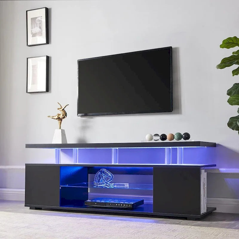 Center Media Storage Console Table with Large Side Cabinet for Living Room - 63.00 L * 16 W * 21 H