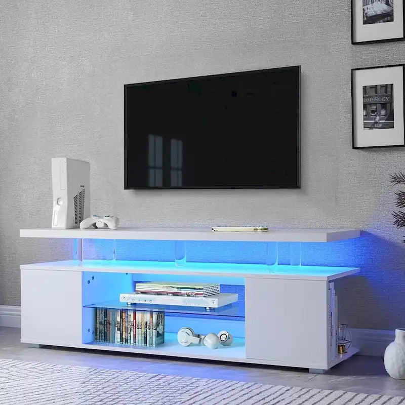 Center Media Storage Console Table with Large Side Cabinet for Living Room - 63.00 L * 16 W * 21 H