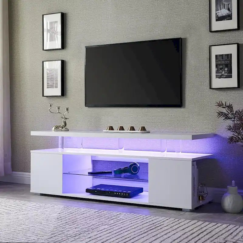 Center Media Storage Console Table with Large Side Cabinet for Living Room - 63.00 L * 16 W * 21 H