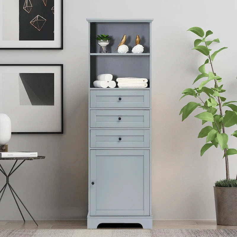 Classic Bathroom Storage Cabinet with an Open Shelf, 3 Drawers and a Cabinet