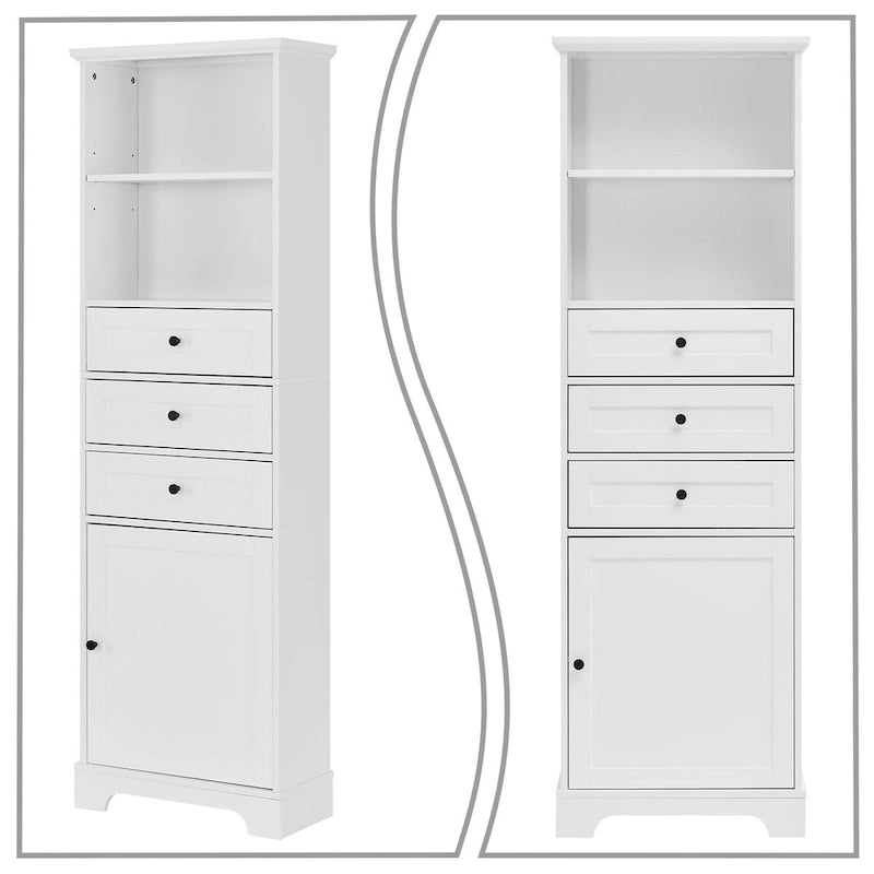 Classic Bathroom Storage Cabinet with an Open Shelf, 3 Drawers and a Cabinet