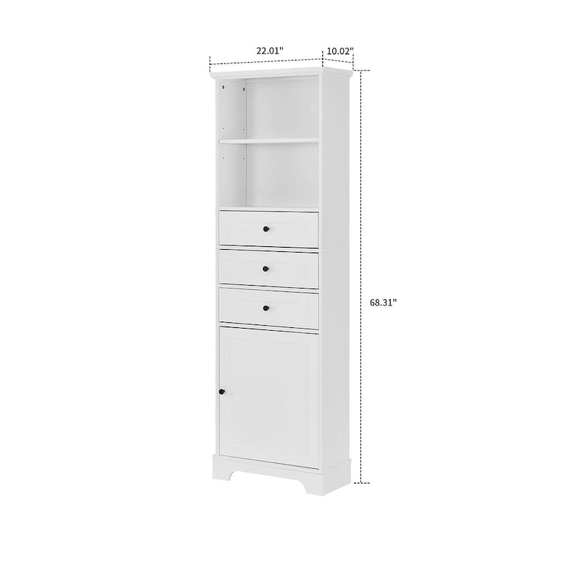 Classic Bathroom Storage Cabinet with an Open Shelf, 3 Drawers and a Cabinet