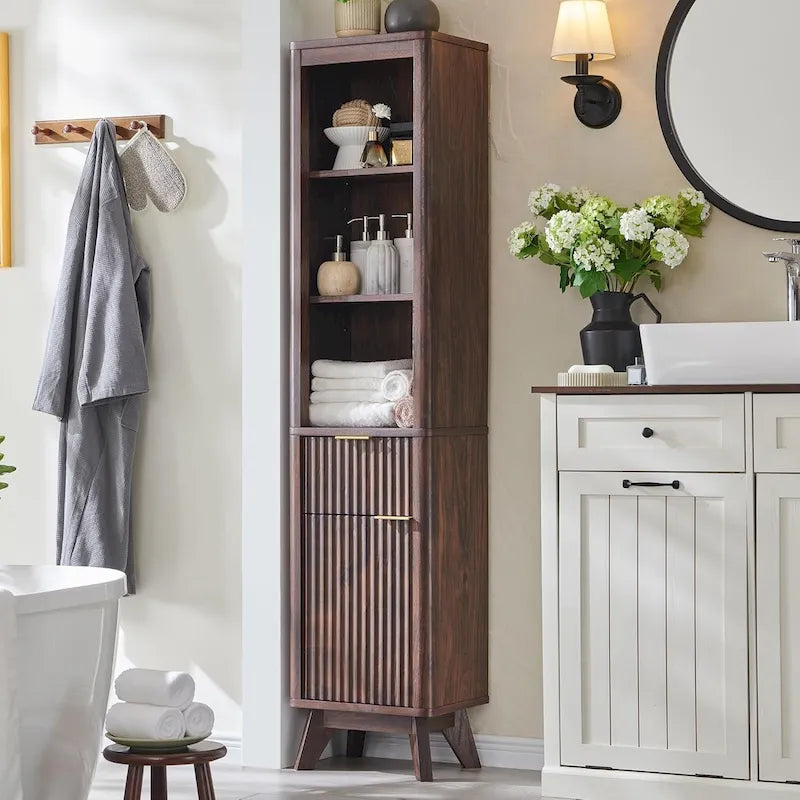 68  Tall Bathroom Narrow Storage Cabinet with Faux Marble Top