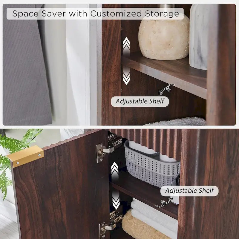 68  Tall Bathroom Narrow Storage Cabinet with Faux Marble Top