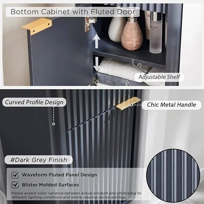 68  Tall Bathroom Narrow Storage Cabinet with Faux Marble Top