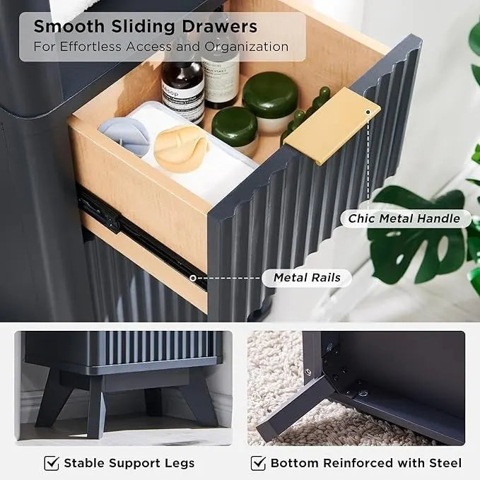 68  Tall Bathroom Narrow Storage Cabinet with Faux Marble Top