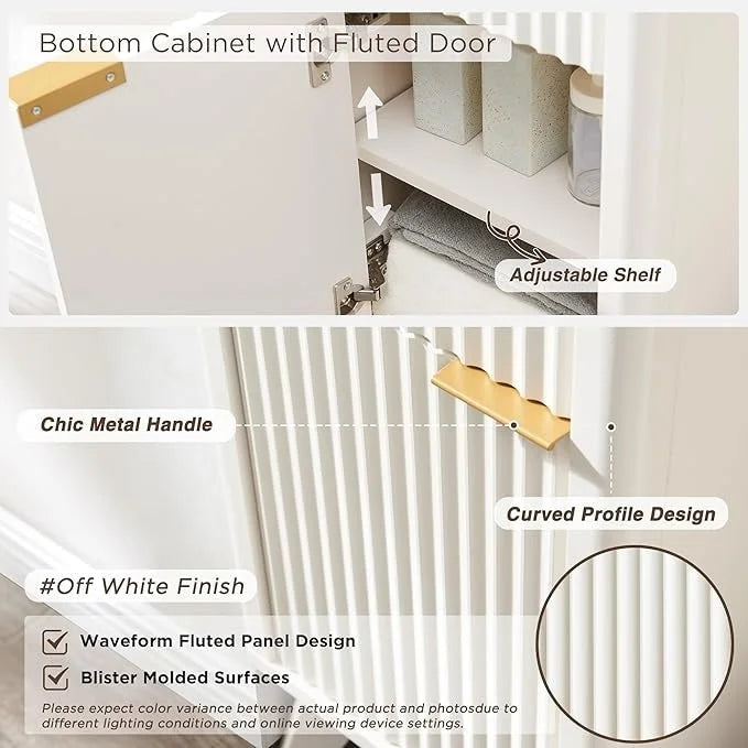 68  Tall Bathroom Narrow Storage Cabinet with Faux Marble Top