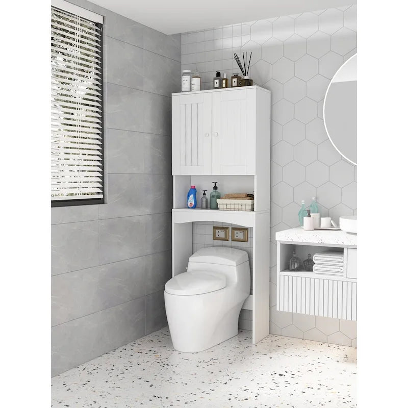 White Over-the-Toilet Storage Cabinet with Shelves