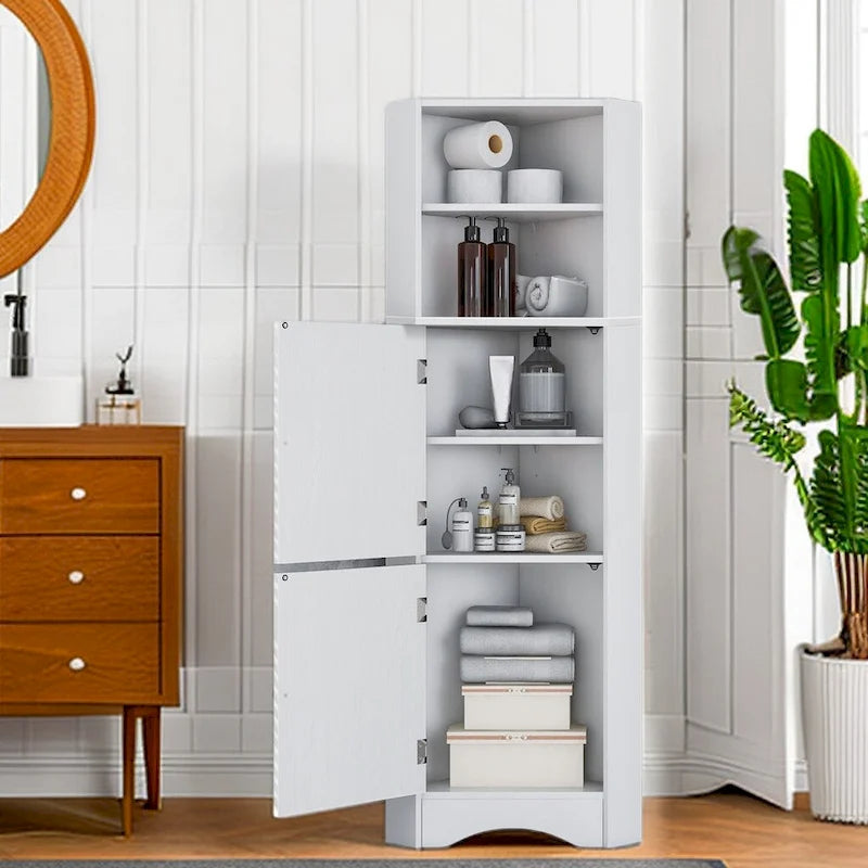 61  H Bathroom Storage Cabinet, Freestanding Bathroom Cabinet with Open Storage Bathroom Floor Cabinet