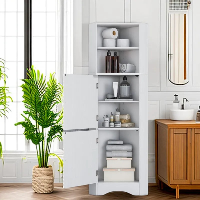 61  H Bathroom Storage Cabinet, Freestanding Bathroom Cabinet with Open Storage Bathroom Floor Cabinet
