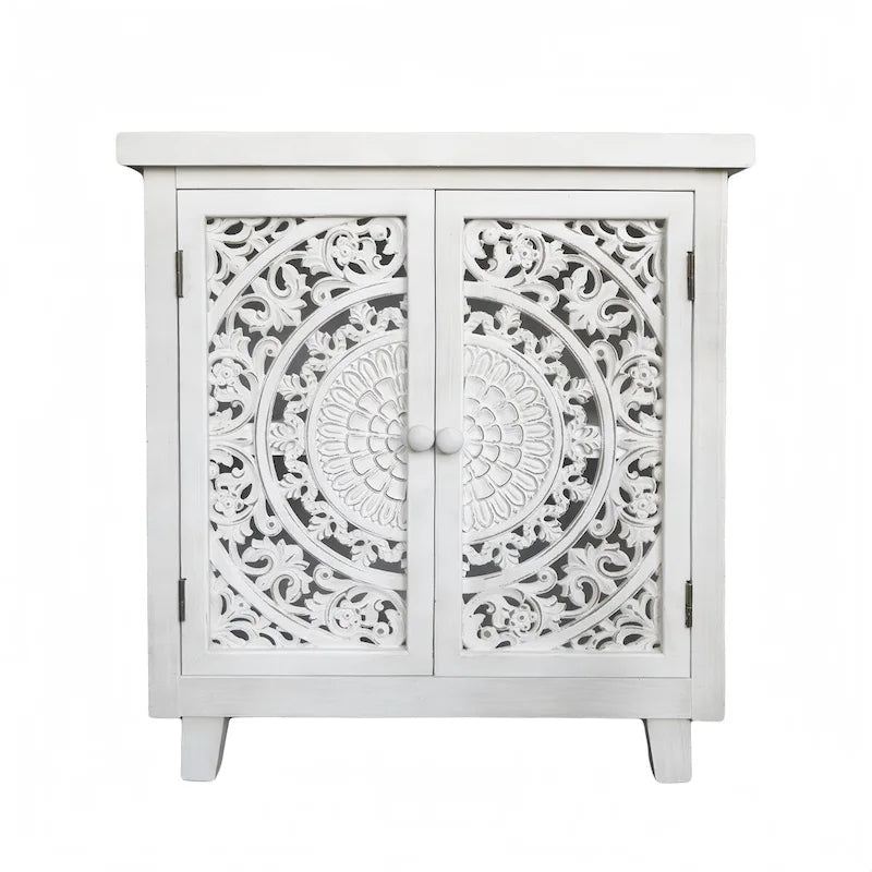 Farmhouse Storage Accent Cabinet with 2 Hollow Carved Doors,30.3 H - 27.6  x 14.1  x 30.3 
