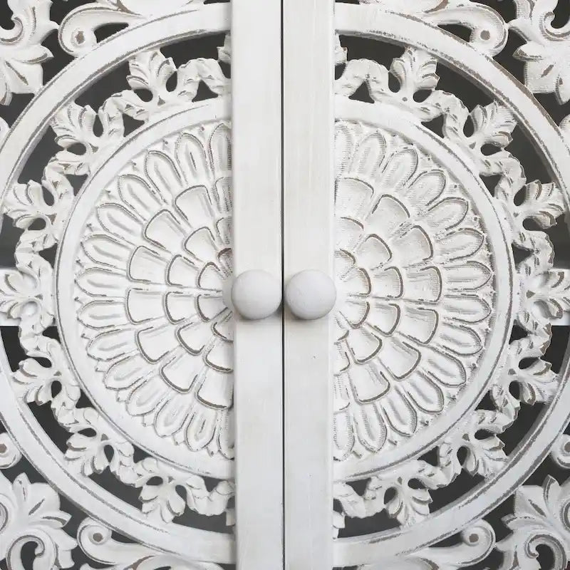 Farmhouse Storage Accent Cabinet with 2 Hollow Carved Doors,30.3 H - 27.6  x 14.1  x 30.3