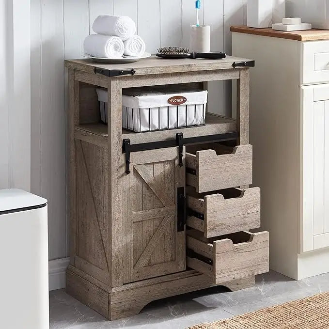 Farmhouse Bathroom Floor Cabinet, Small Storage Cabinet for Bathroom
