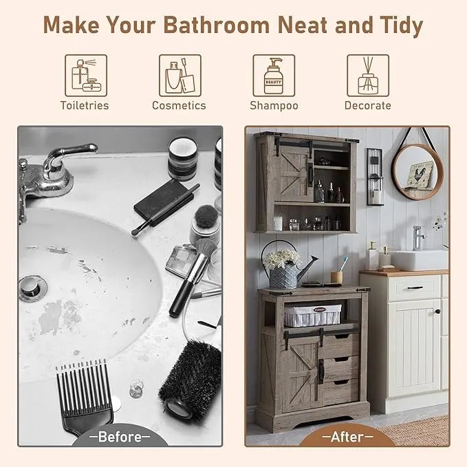 Farmhouse Bathroom Floor Cabinet, Small Storage Cabinet for Bathroom