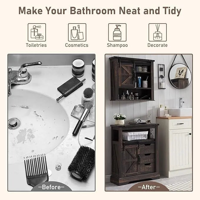 Farmhouse Bathroom Floor Cabinet, Small Storage Cabinet for Bathroom