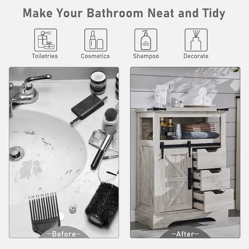 Farmhouse Bathroom Floor Cabinet, Small Storage Cabinet for Bathroom