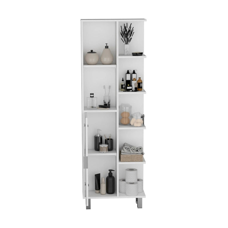 Linen 63-inch High Bathroom Cabinet Linen Storage Cabinet with Seven Open Shelves