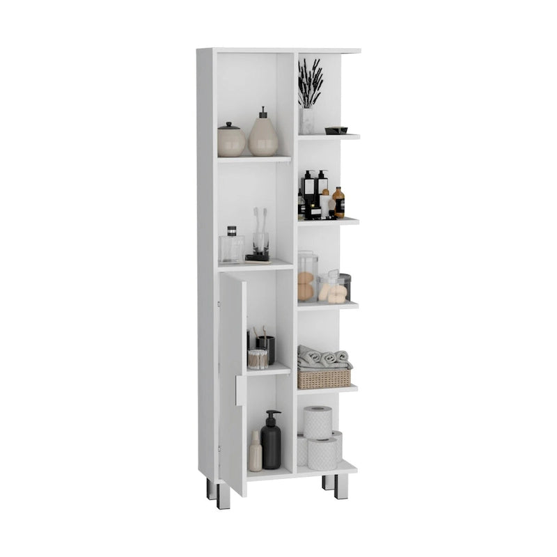 Linen 63-inch High Bathroom Cabinet Linen Storage Cabinet with Seven Open Shelves