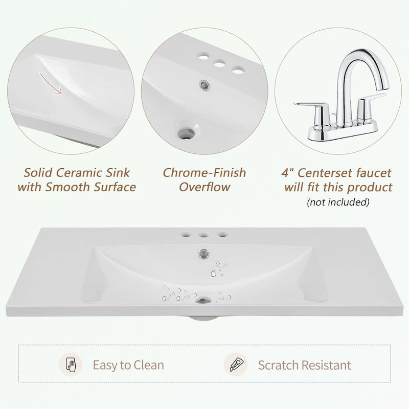 Bathroom Vanity with Ceramic Basin, Two Cabinets and Five Drawers