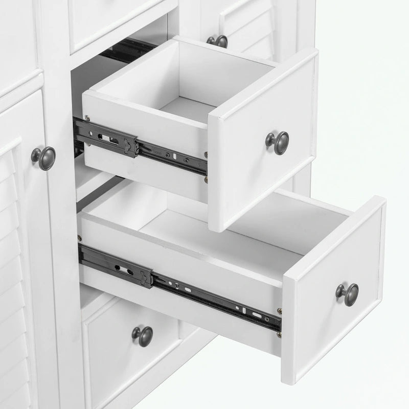 Bathroom Vanity with Ceramic Basin, Two Cabinets and Five Drawers