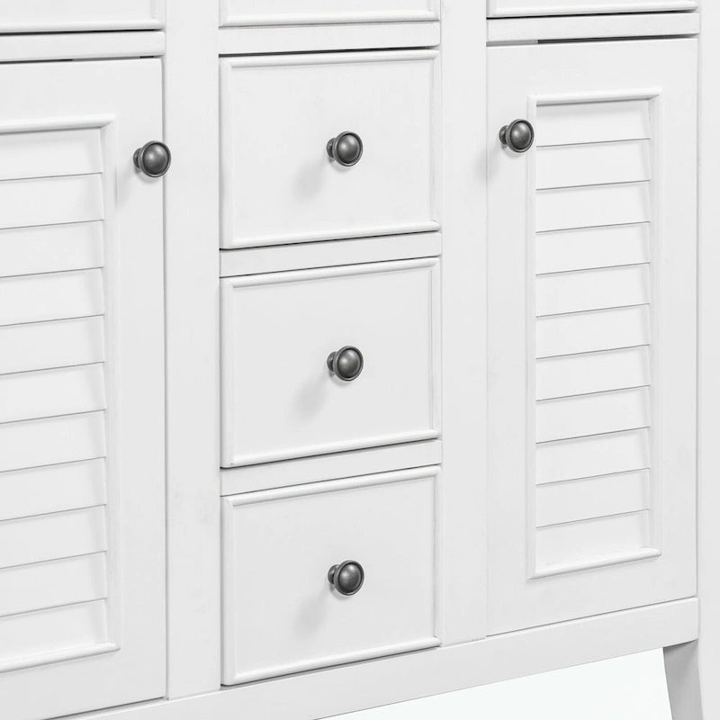 Bathroom Vanity with Ceramic Basin, Two Cabinets and Five Drawers