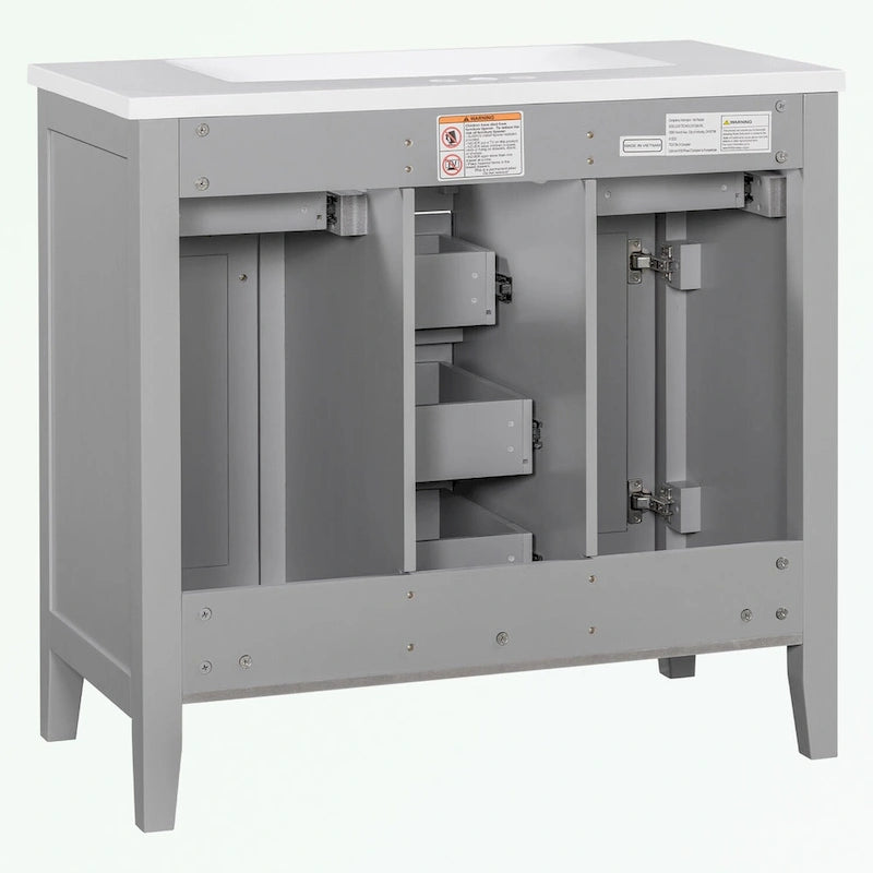 Bathroom Vanity with Ceramic Basin, Two Cabinets and Five Drawers