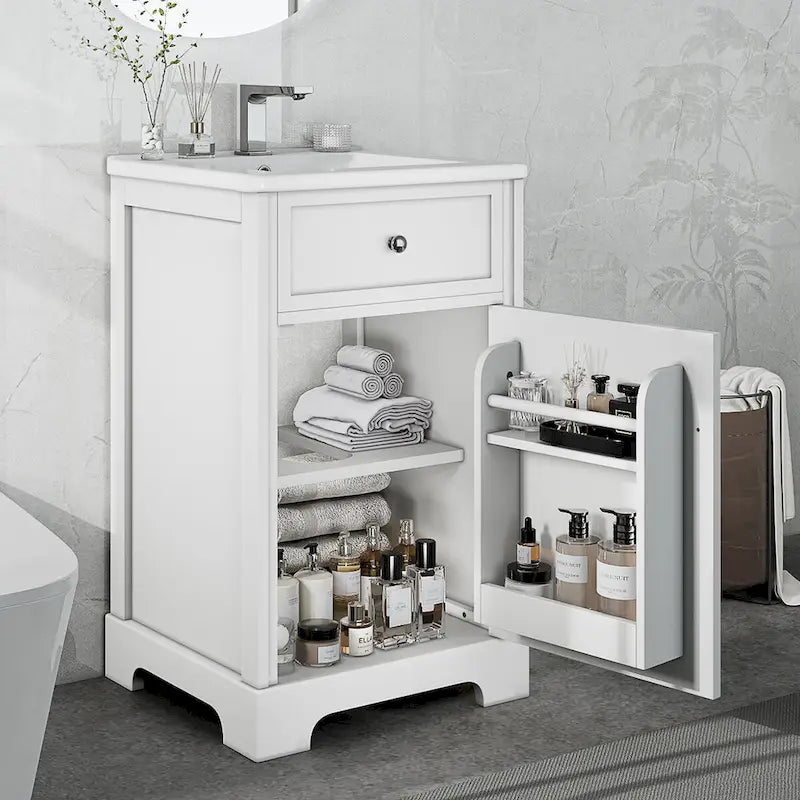 20  Bathroom Vanity with Sink Bathroom Cabinet with Soft Closing Door Storage Rack and Adjustable Shelve White