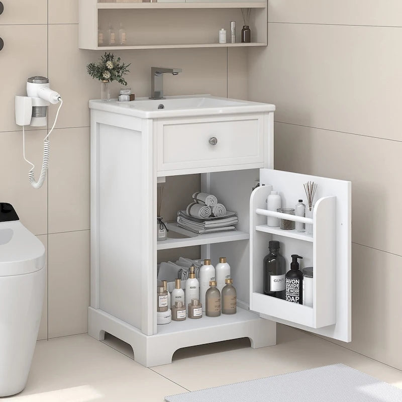 20  Bathroom Vanity with Sink Bathroom Cabinet with Soft Closing Door Storage Rack and Adjustable Shelve White