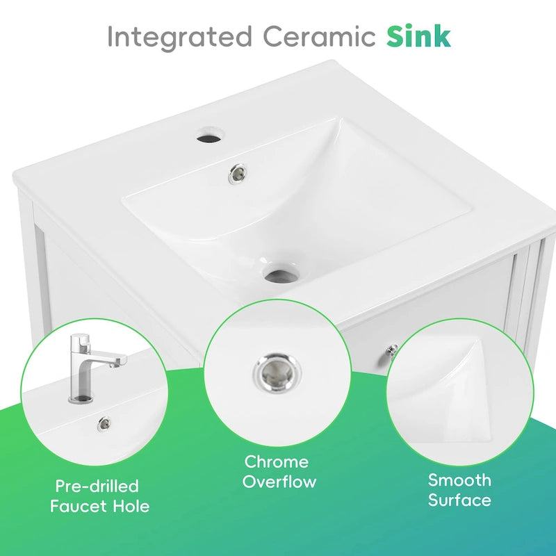 20  Bathroom Vanity with Sink Bathroom Cabinet with Soft Closing Door Storage Rack and Adjustable Shelve White