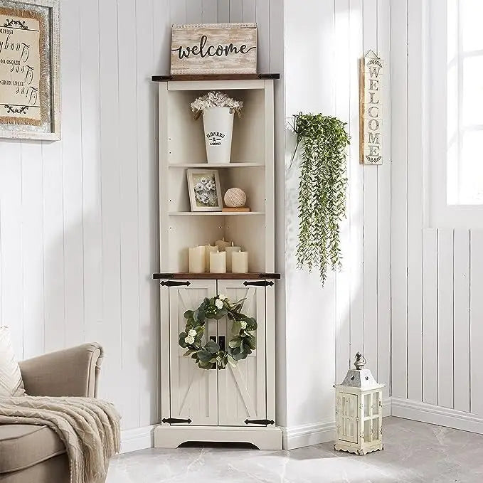 Farmhouse Tall Corner Cabinet, Storage Cabinet, Home Space Saver