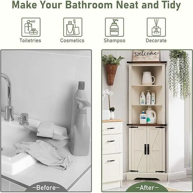 Farmhouse Tall Corner Cabinet, Storage Cabinet, Home Space Saver