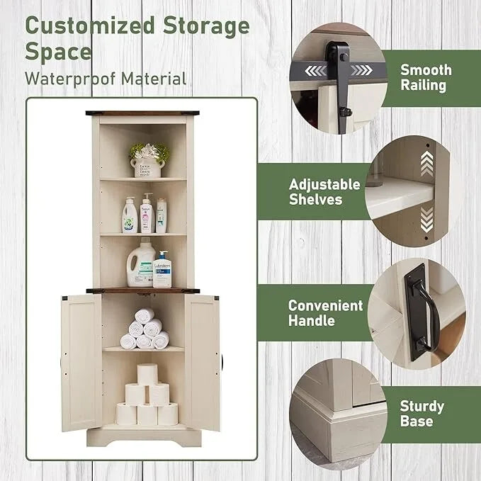 Farmhouse Tall Corner Cabinet, Storage Cabinet, Home Space Saver
