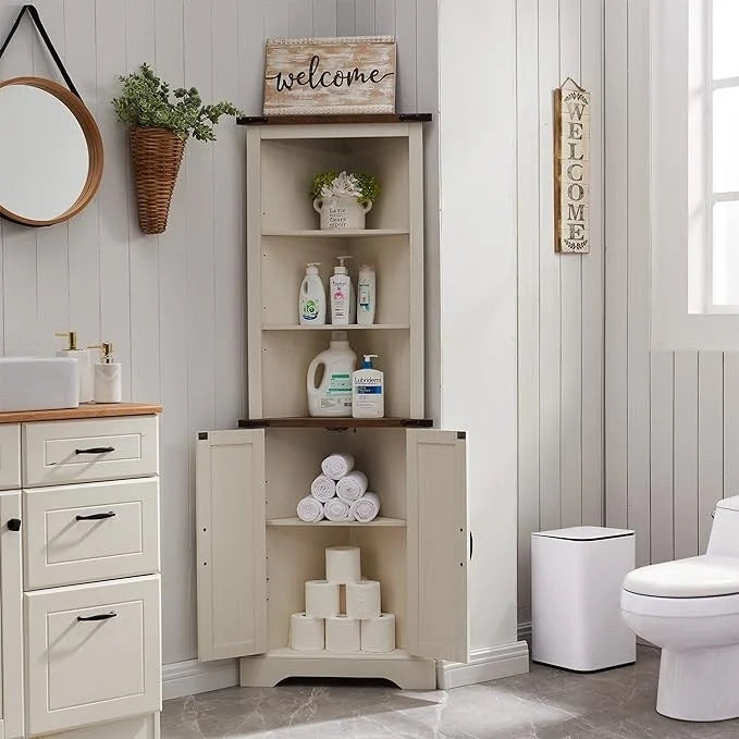 Farmhouse Tall Corner Cabinet, Storage Cabinet, Home Space Saver