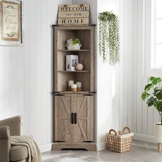 Farmhouse Tall Corner Cabinet, Storage Cabinet, Home Space Saver