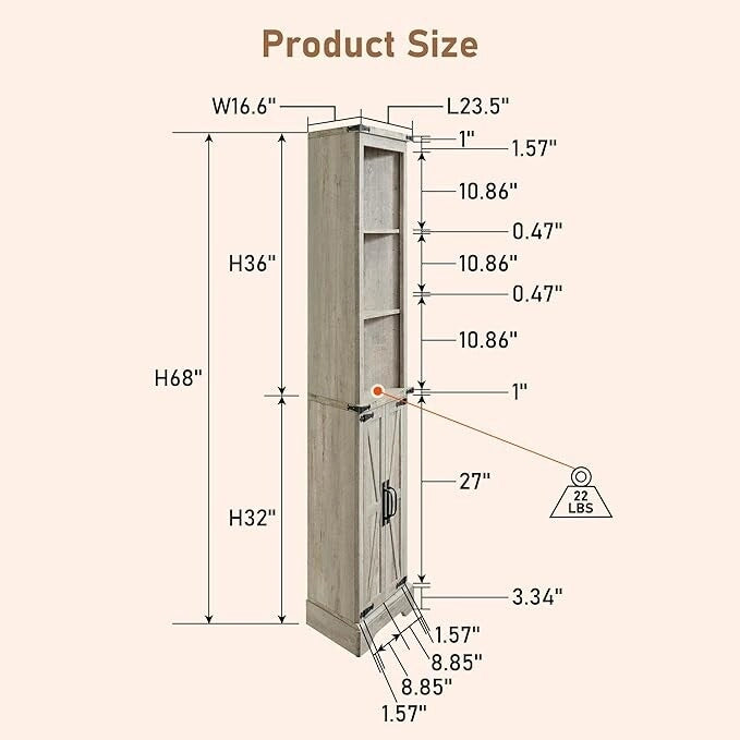 Farmhouse Tall Corner Cabinet, Storage Cabinet, Home Space Saver